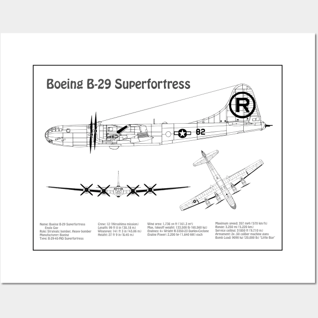 Boeing B-29 Superfortress Enola Gay - Airplane Blueprint - BD Wall Art by SPJE Illustration Photography